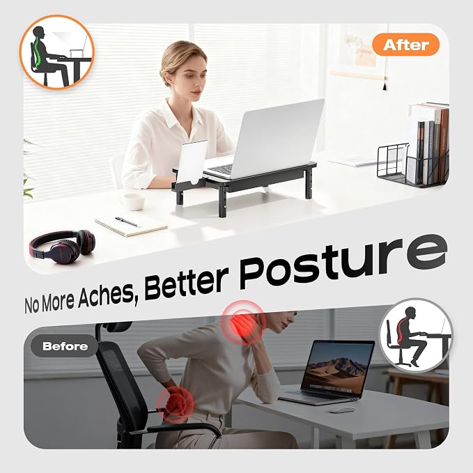 Computer Monitor Stand Riser with Storage, 3 Height Adjustable Laptop Desktop Monitor Stand with Drawer, Metal Short Printer Table, Stand Riser for Desk, Office Desk Organizers and Accessories, 2 Pack - Image 4