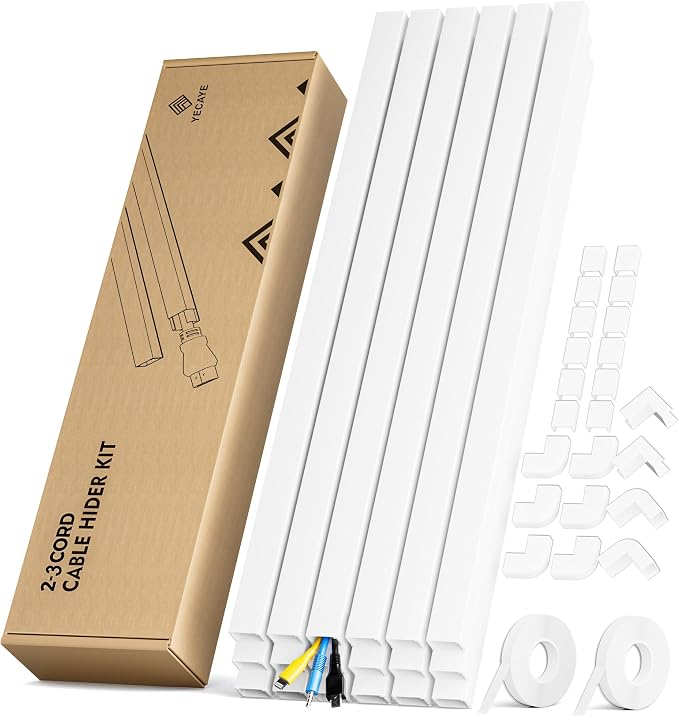Yecaye 283in Cord Hider, PVC Wire Covers for Cord on Wall, W0.94in H0.55in | Medium Wire Covers for 2-3 Cords on Wall, Self-Adhesive Cable Raceway by Yecaye
