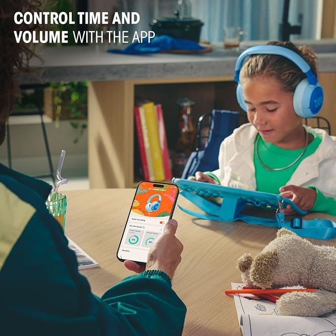 JBL Junior 470NC - Cancelling Kids Headphones - White | JBL Safe Sound 85dB, Parental Control with Customizable Volume Playtime, Easy monitoring, Active Noise Cancelling - Image 4