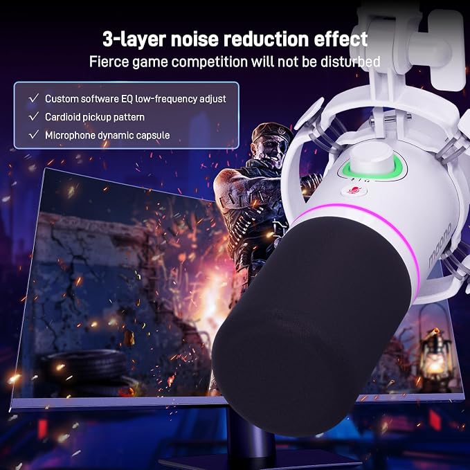 MAONO PD200XS XLR/USB Dynamic Microphone Kit, RGB Gaming Mic with Software | PC Mic with Mute, Gain Knob, Volume Control, Boom Arm for Streaming, Gaming, Podcasting, Voice-Over, Recording, White - Image 5