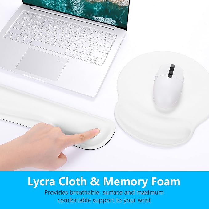 Dapesuom Keyboard Wrist Rest and Mouse Pad with Wrist Support, Memory Foam Cushion for Keyboard and Mouse Set, Ergonomic Desktop Pad Rests with Non Slip Base for Easy Typing & Pain Relief, Ivory White - Image 4