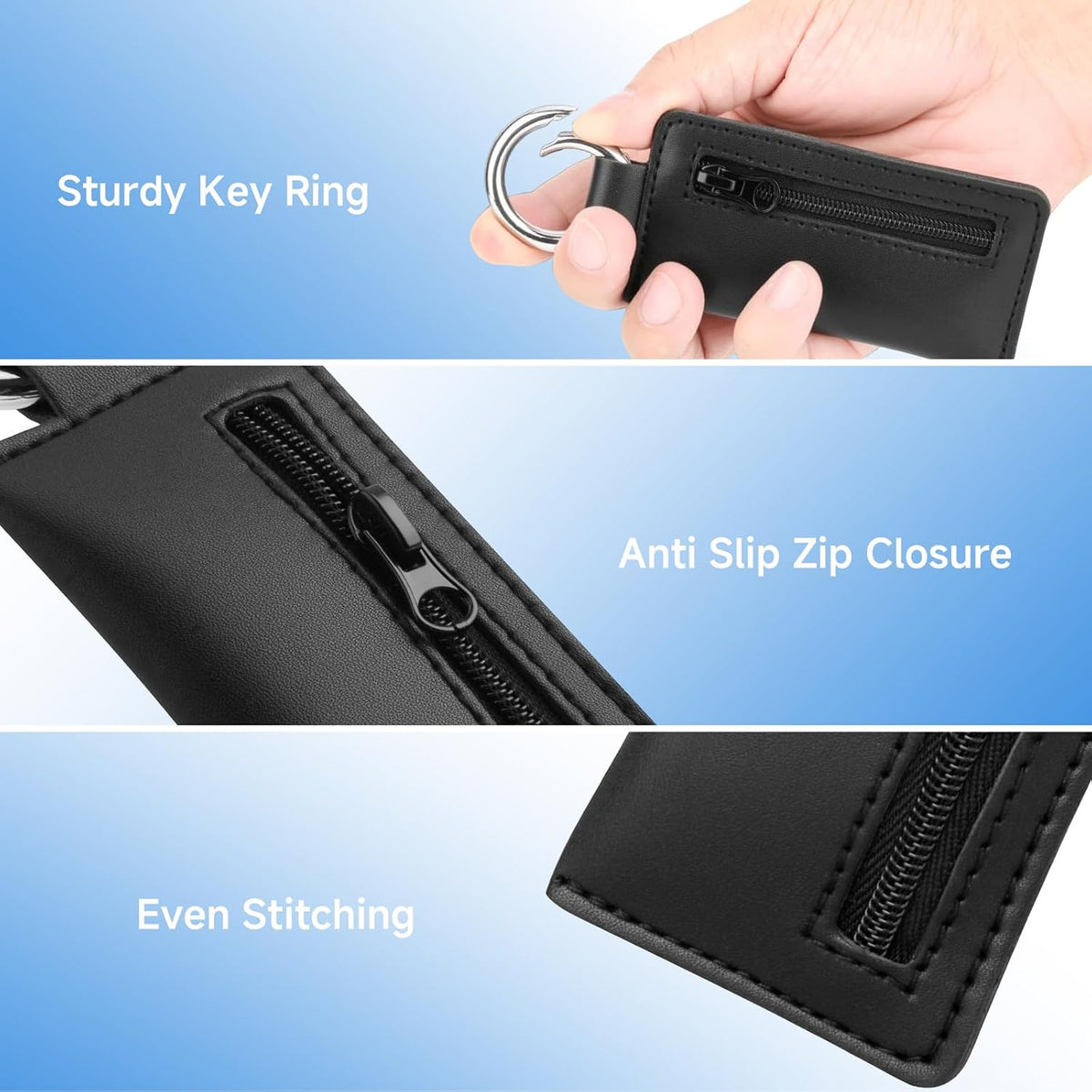 Microfiber USB Flash Drive Holder Case with Keychain, Black - Image 6
