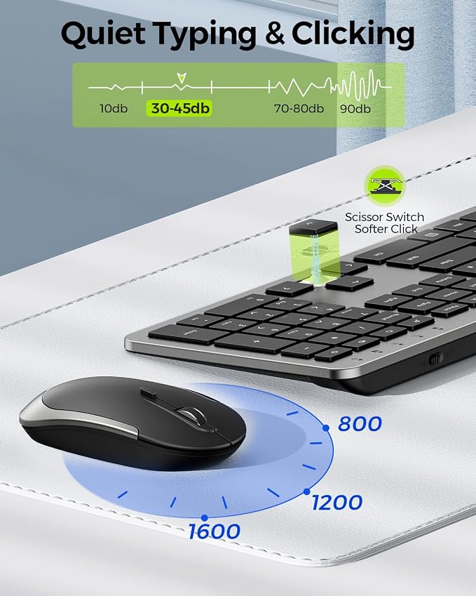 seenda Wireless Keyboard and Mouse Combo, Slim Full-Size Design | Quiet typing and mouse clicks, 2.4G USB receiver, and adjustable DPI mouse for Windows PCs/laptops. Color: Grey & Black - Image 2