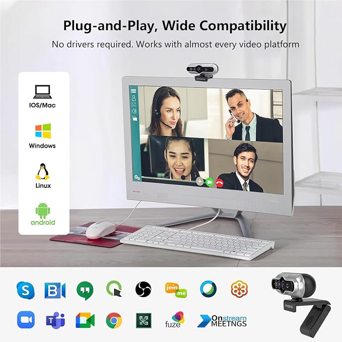 2K HD Webcam with Infrared Windows Hello Facial Recognition, Computer Camera, Privacy Cover, Noise Canceling Microphones, Laptop Webcam For Video Conferencing, Live, Streaming, Online Learning - Image 7
