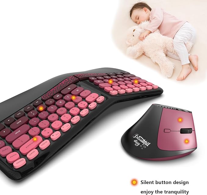 Ergonomic Wireless Keyboard and Mouse Set with Wrist Rest, Compact 85-Key Keyboard, No Independent Numeric Keypad, Black and Red Gradient - Image 5
