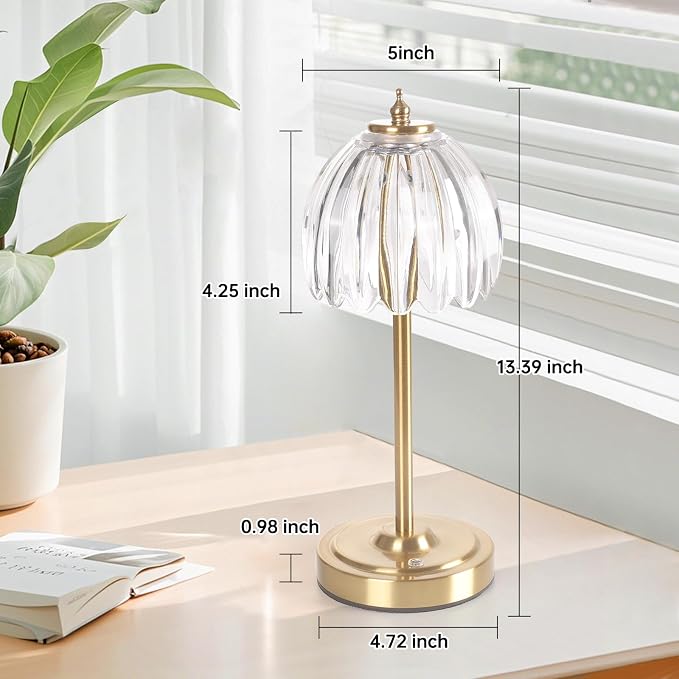 Shenmoyl Tulip Table Lamp with 5000mAh Battery & Touch Control, Cordless Table Lamp with 3 Colors, Dimmable Rechargeable Table Lamps for Bedroom, Nightstand, Living Room, Entryways (Transparent Tulip) - Image 9