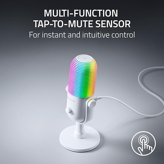 Razer Seiren V3 Chroma RGB, Stream & Game Reactive, USB Microphone, White | Tap-to-Mute Sensor, Condenser Mic, Digital Gain Limiter & Shock Absorber, Works with OBS, Discord, Zoom, Teams - Image 3