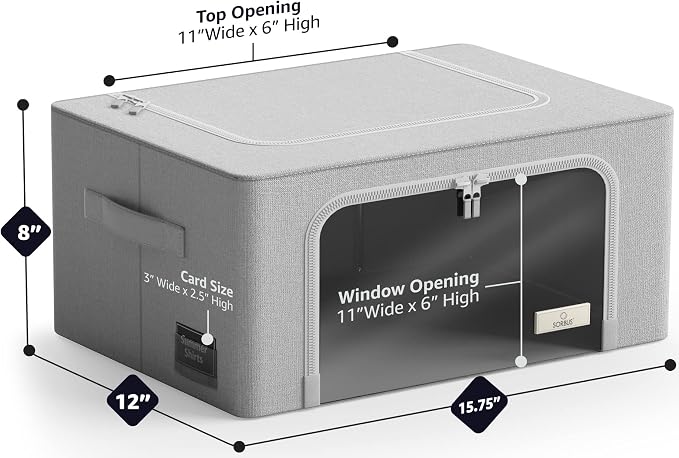Sorbus Clothes Storage Bins, Clear Window & Handles (2 Pack, Gray) | Large foldable stackable boxes have easy-carry grips for bedding and linens in closets, bedrooms and laundry rooms. - Image 3