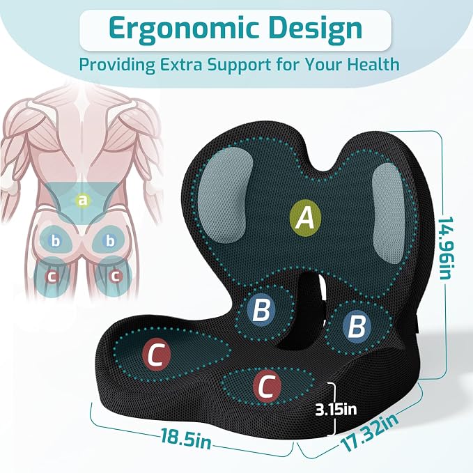 Ergonomic Seat Cushion,Office Chair Cushion with Lumbar Support Pillow | Improve Seat Comfort,Back Pain,Tailbone & Sciatica Relief,Memory Foam Seat Cushions for Office,Car,Home Chairs - Image 7