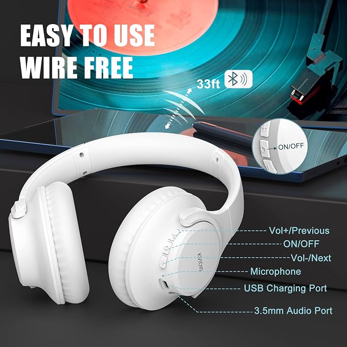 KVIDIO Bluetooth Headphones Wireless Over Ear Headsets 65H Playtime | Deep Bass, HiFi Stereo, Bluetooth 6.0, Microphone, Comfortable Fit, Foldable, Lightweight, Low Latency for Travel Home Office - Image 3
