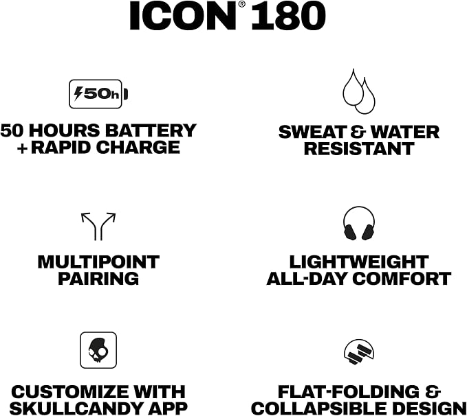 Skullcandy Icon 180 Wireless On-Ear Bluetooth Headphones - Crazy Pink | 50 Hours Battery, Lightweight and Travel Ready, Secure Fit, Sweat and Water Resistant, Microphone iPhone Android, Foldable - Image 11