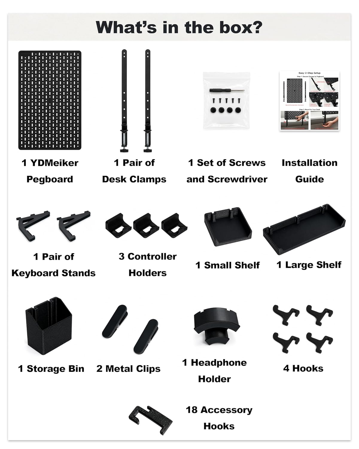 Clamp-On Desk Pegboard Organizer, 14 Accessories, Black - Image 8