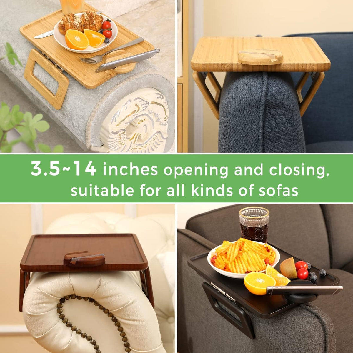 Couch Arm Tray Table Sofa Arm Clip, Armrest Tray Table Suitable for Home Drinks/Fast Food/Fruit Etc, Large Size Multi-Function Black(360° Rotating Stand A) - Image 6