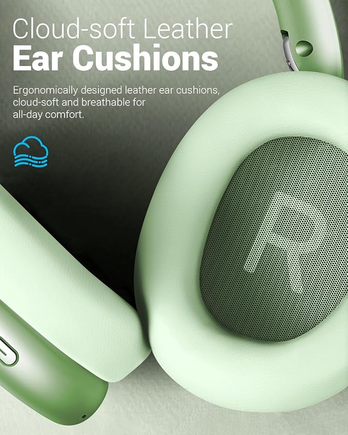 Wentronic Y01 Wireless Noise Canceling Headphones Bluetooth 5.3 Over Ear Headphones with Microphone, Hi-Res Audio, 48H Playtime, Foldable Comfortable Earpads,Compatible with iOS,Android,PC, Green - Image 4