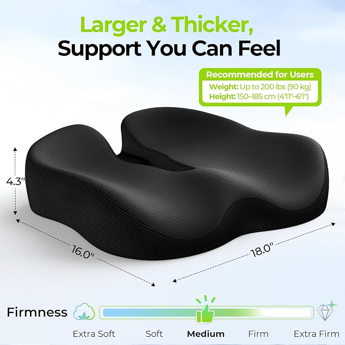 AUVON Ergonomic Donut Pillow Seat Cushion for Hemorrhoid & Back Pain Relief | Thick Memory Foam Chair Cushion with Firm Support for Tailbone, Sciatica, Pregnancy, Thigh Slope Design for Sitting Comfort - Image 8