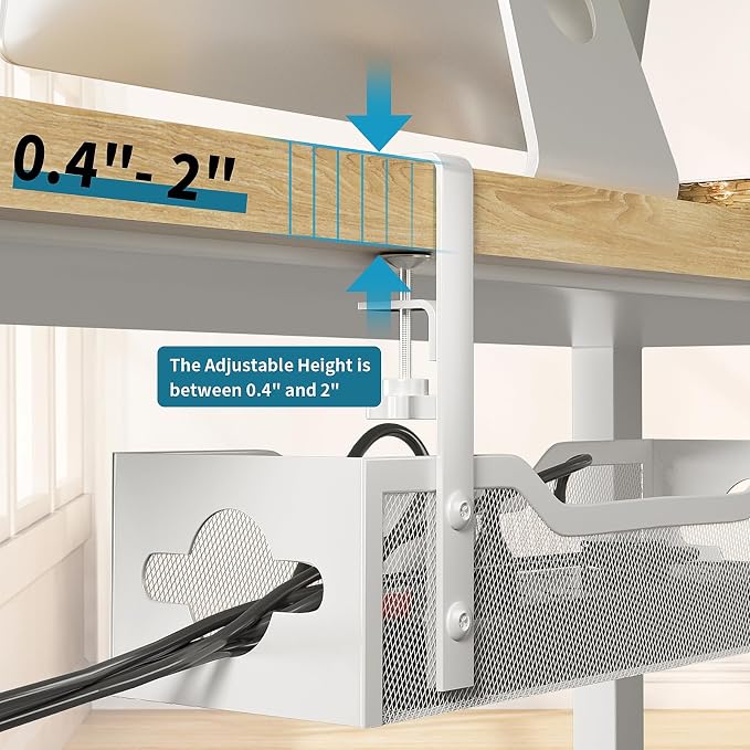 Under Desk Cable Management Tray 3 Pack, Cable Management Under Desk No Drill, Cable Organizer with Clamp for Wire Management, Cord Organizer for Office, Home - No Damage to Table (White) - Image 3