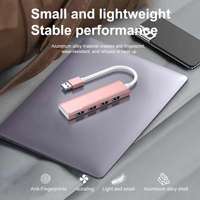 USB Hub, USB 3.0 Hub Aluminum Alloy Ultra Slim USB Splitter, Portable 4 Port USB Extender, USB Hub for Laptop, PC, MacBook, iMac, Surface Pro, Mac Pro, Flash Drive, XPS 【Pink】 - Image 6