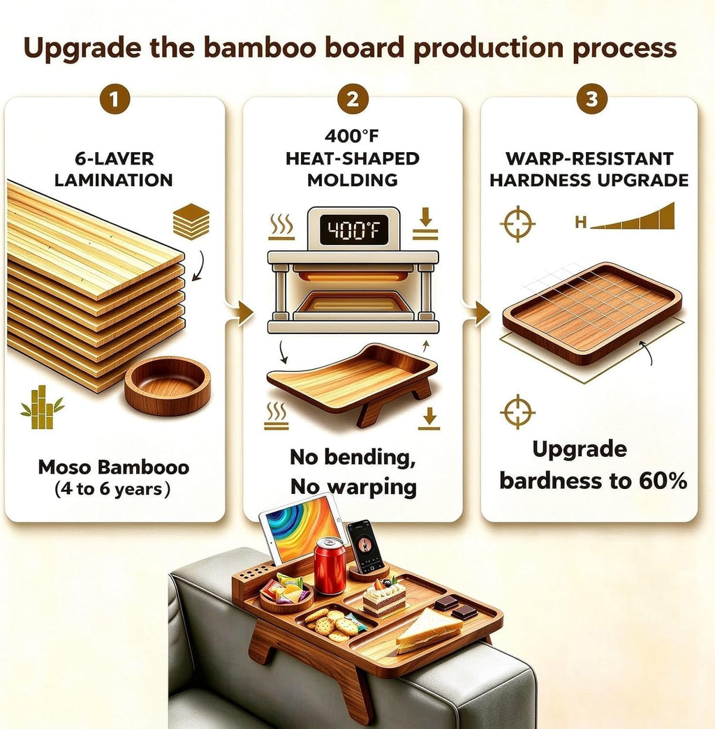 Couch Arm Table with Cup Holder(Carbonization Bamboo) - Image 3