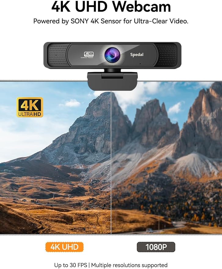 Spedal 4K Webcam with Tripod, Wide Angle 120° USB Webcam, Sony 1/2.8" Sensor, Dual Microphones, Remote Control, Auto Focus for Video Conferencing, Online Meetings, Streaming, Zoom & Teams | USB Webcam, 1/2.8", Dual Microphones, Auto Focus for Video Con... - Image 2