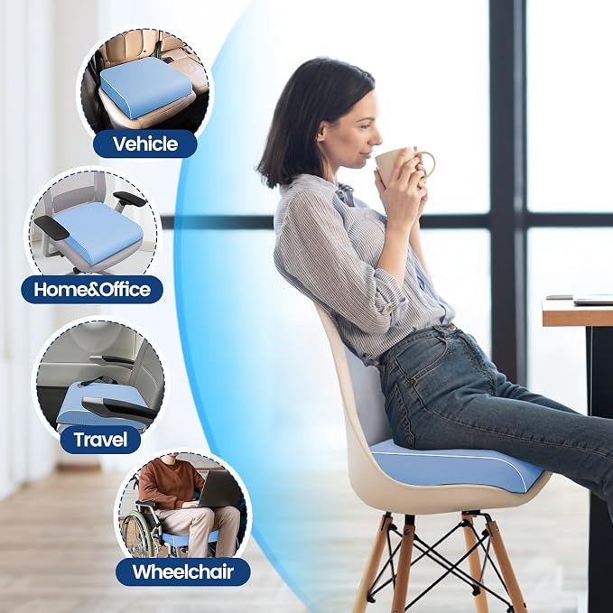 SweetSlubr Seat Cushion, Chair Pad, Memory Foam Tailbone Pain Relief | Office Chair Cushion for Tailbone Pain Relief, Non-Slip Cover, Soft Support for Office Chair, Car Seat,2X-Large/Light Blue - Image 5