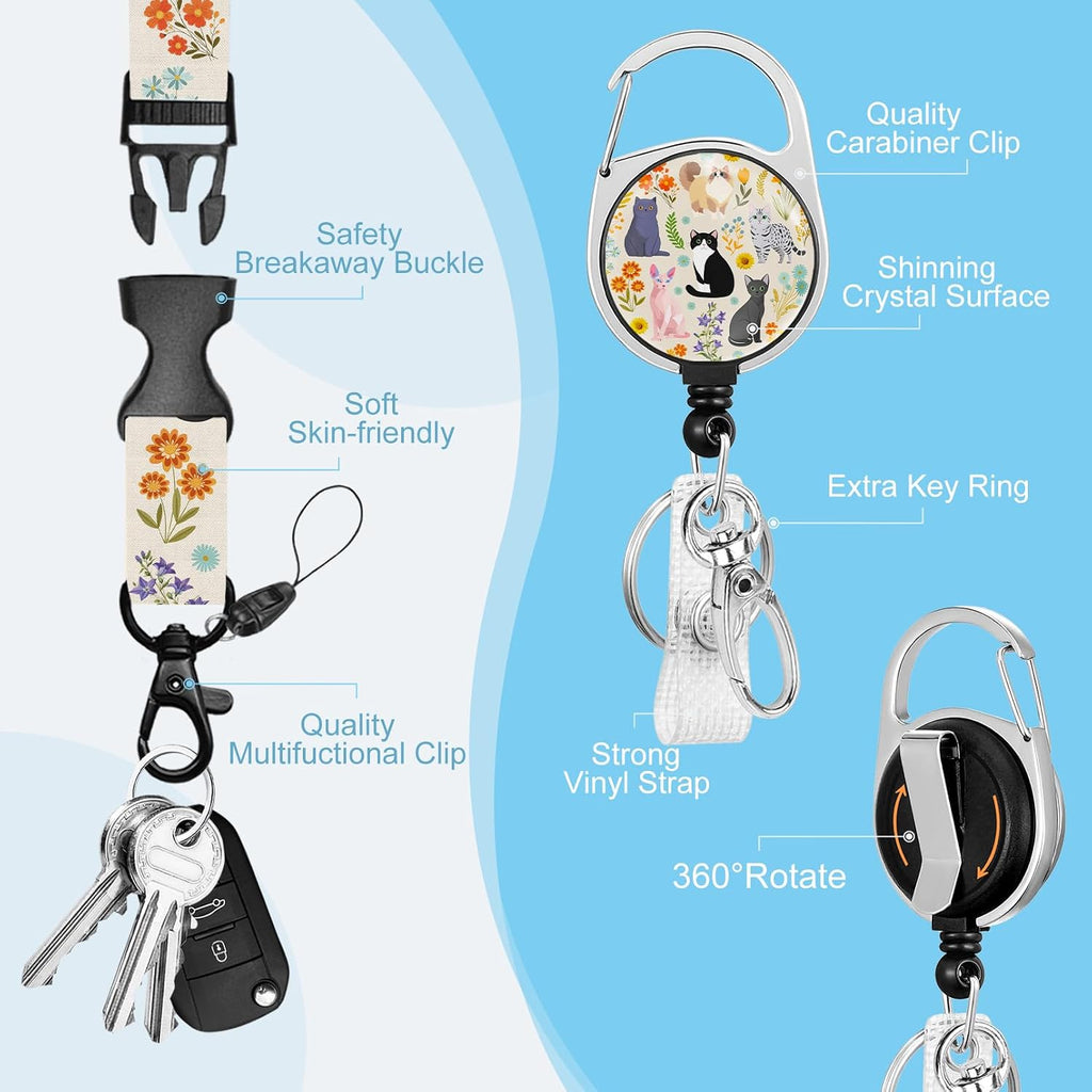 Flower Cats Lanyards for ID Badges, Cute id Holder with Lanyard - Image 4