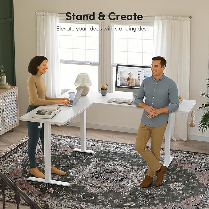 Cubiker 75 * 63" L Shaped Standing Desk, Reversible Corner Standing Desk, Suitable for Home Office, White - Image 4