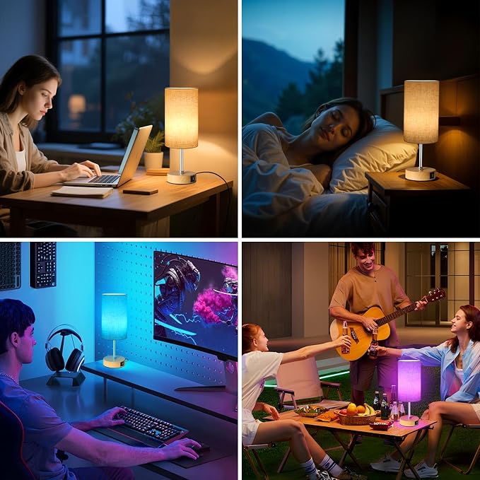 Small Table Lamp, 3CCT & 7 RGB Color Changing, Dimmable Nightstand Lamp with Wood Grain Base, Touch Bedsides Lamp for Bedroom, Office, Kids Room, Nursery, Party, Beige Shade - Image 9