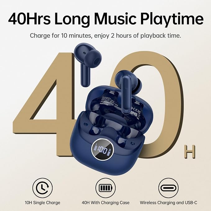xinwld Adaptive Hybrid Active Noise Canceling 2026 Wireless Earbuds, 6 Mics ENC Clear Call Ear Buds, Hi-Res Audio Deep Bass Bluetooth 5.4 Headphones, 40H Playtime, Wireless Charging, LED, USB-C, Blue - Image 4