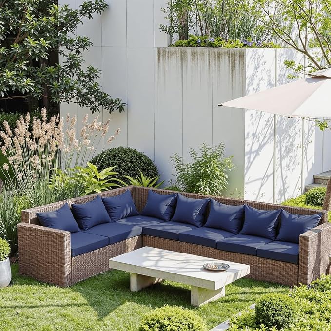 PatioGlow Outdoor Seat Cushion Set 22 x 22 x 4 Inch, Waterproof & Fade Resistant Patio Furniture Cushions with Removable Cover and Ties, Thick Deep Seating Pads for Outside Chair Sofa Couch, Dark Blue - Image 2