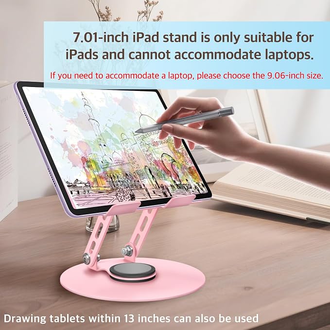 360° Rotating Tablet Stand - Pink |Adjustable Dual Rotary Shaft,Folding Design | Fits iPads & Tablets Up to 13" | Ideal for Work,Painting,Office,Travel,Home - Image 2