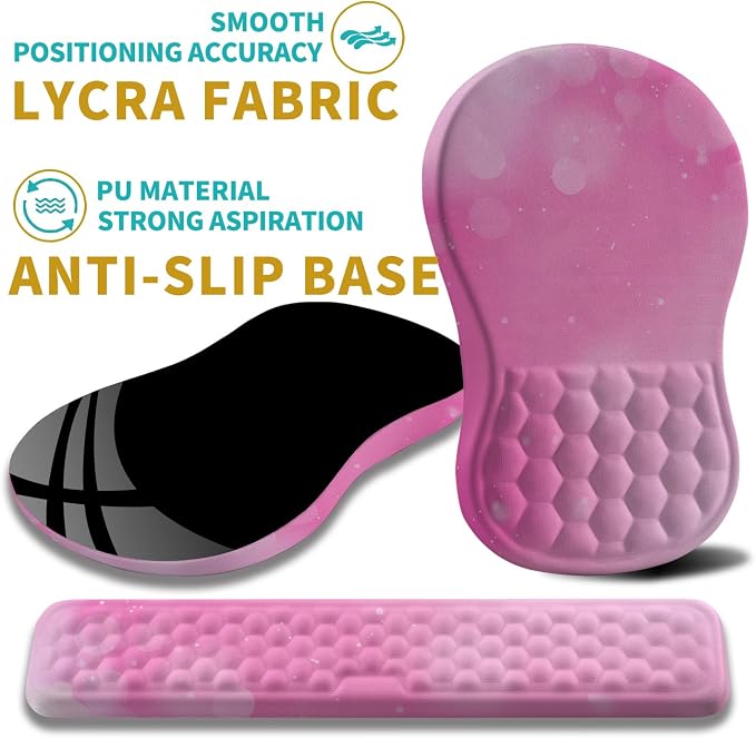 Hokafenle 2 in 1 Ergonomic Mouse Pad Wrist Support & Wrist Rest for Computer Keyboard Set, with Relieve Carpal Tunnel Pain Massage Bulge and Full Memory Gel Design (2In1 Set, Sweet Pink) - Image 6