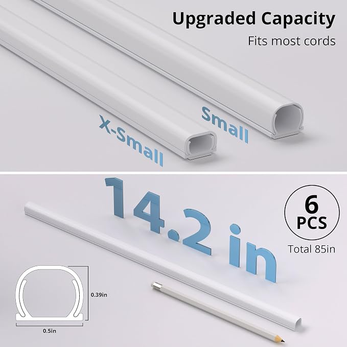 ZhiYo 85in Cord Hider for One Wire, Self-Adhesive Cord Covers for Wires on Wall, Paintable TV Cable Hider Wire Covers for Cords, White Cable Management Raceway Channel, 6X L14in, W0.5in H0.4in - Image 5