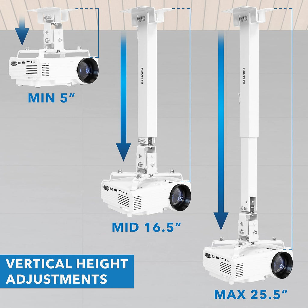 Mount-It! Wall or Ceiling Projector Mount with Universal LCD/DLP Mounting for Epson, Optoma, Benq, ViewSonic Projectors, 44lb Load Capacity, White - Image 3
