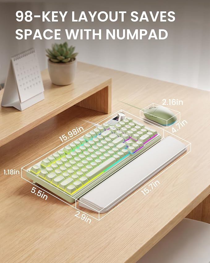 EWEADN Wired Keyboard and Mouse Combo with Detachable Wrist Rest, Quiet Ergonomic Keyboard Mouse Set with Multimedia Knob, RGB Backlit, Double-Shot Keycaps Natural Typing for Laptop, PC - Green - Image 8