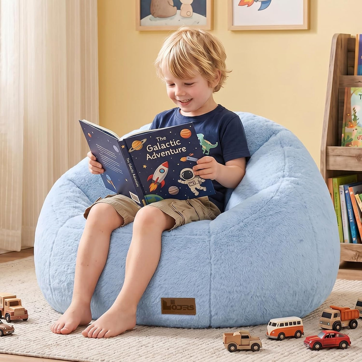 Bean Bag Chair for Kids, Cozy Fluffy Beanbag Chairs with Filler for Teens and Kids, Floor Lazy Sofa for Living Room, Gaming & Reading(S-Light Blue) by UODERS