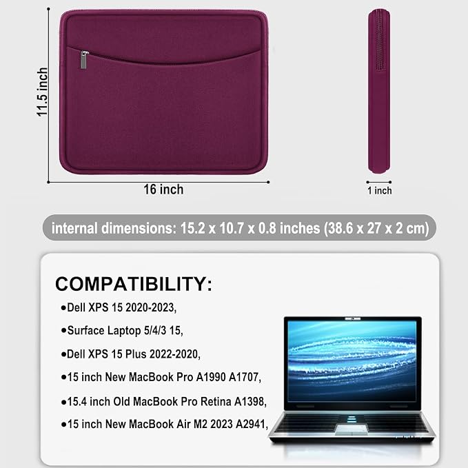 Laptop Case 15.6 inch, Shockproof Protective Laptop Cover Carrying Computer Bag with Accessory Pocket Portable Computer Sleeve Compatible with HP, Dell, Lenovo, Asus, Rose Red - Image 4