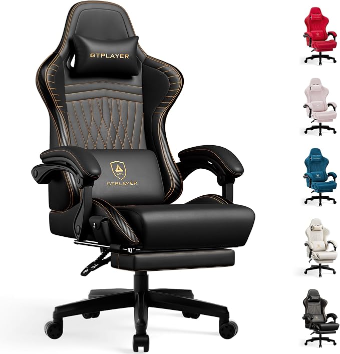 GTPLAYER Gaming Chair with Speakers, Video Game Chairs with Footrest, PC Gamer Chairs for Adults - Padded High Back Ergonomic Reclining Silla Gamer, Linkage Armrest, Ace Pro, Black & Orange Stitch by GTPLAYER