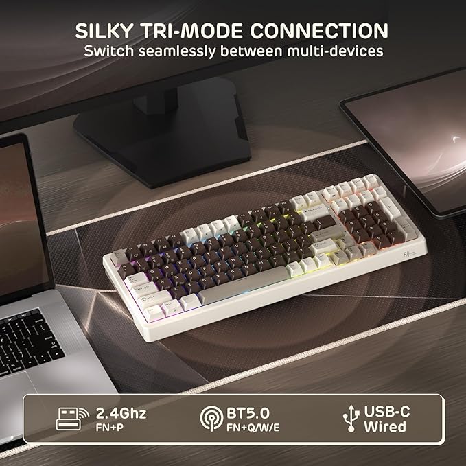 RK ROYAL KLUDGE F99 Wireless Mechanical Keyboard, Gasket Structure | 95% 100 Keys Hot Swappable RGB Gaming Keyboard, Tri-Mode BT/2.4GHz/USB-C, Pre-lubed Custom Switches, for PC/Xbox/PS4/PS5 - Image 3