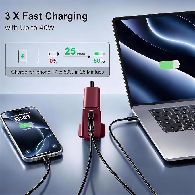 165W Charging Station, 6 Port Desktop Charger, 3 Ports 40W Red | USB Charger Block, 3 x USB A 15W, 3 x USB C 40W, Compatible with iPhone, Galaxy, MacBook, iPad, Home Office, Travel and More - Image 4