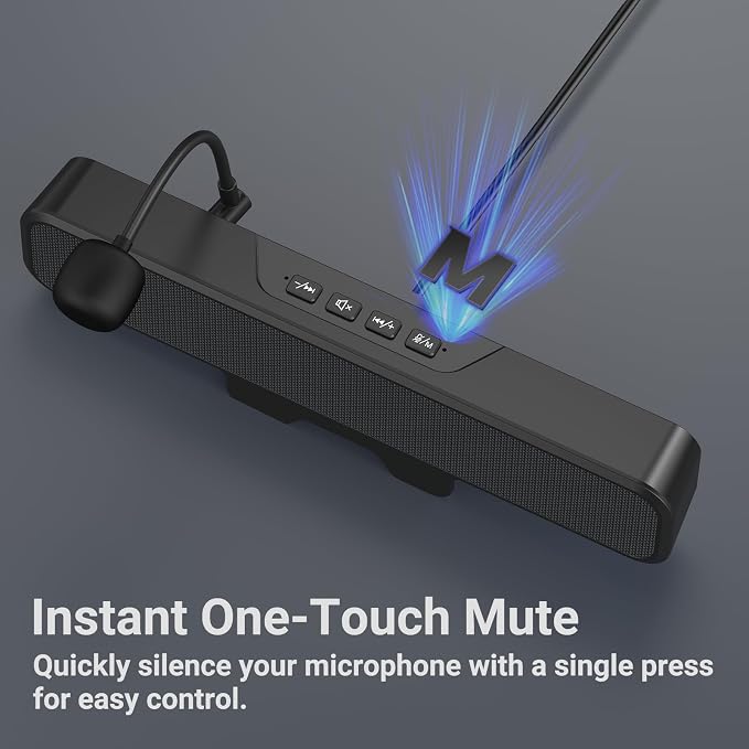 Computer Speakers with Microphone for Desktop PC, USB Monitor Speakers with Clip, Wired Laptop Sound Bar, Stereo & Bass, PC Speaker w/Mic for Meeting/Gaming/Online Learning, Easily Clamps to Monitor - Image 7