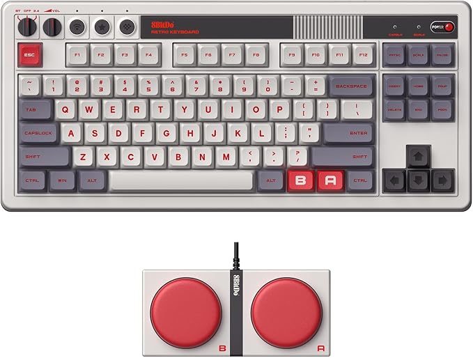 8Bitdo Retro Mechanical Keyboard, Bluetooth/2.4G/USB-C Hot Swappable Gaming Keyboard with 87 Keys, Dual Super Programmable Buttons for Windows and Android - N Edition by 8BitDo