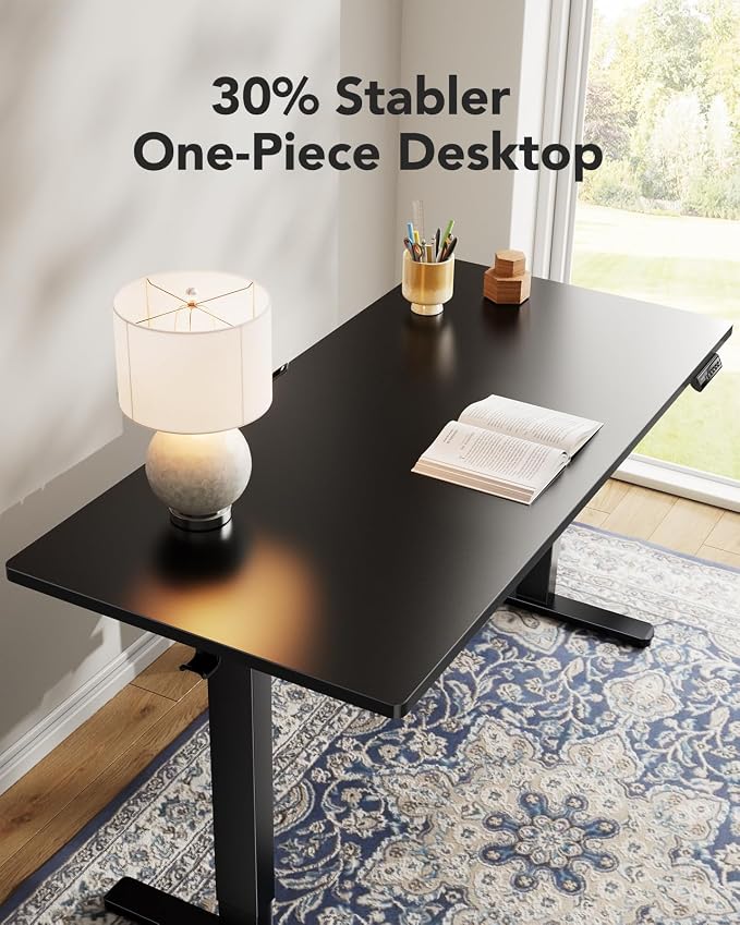 HUANUO Electric Standing Desk, Whole Piece Desktop, Adjustable Height Computer Desk, 4 Height Memory Settings, Sit Stand Up Desk for Home Office, 48" x 24", Black - Image 4