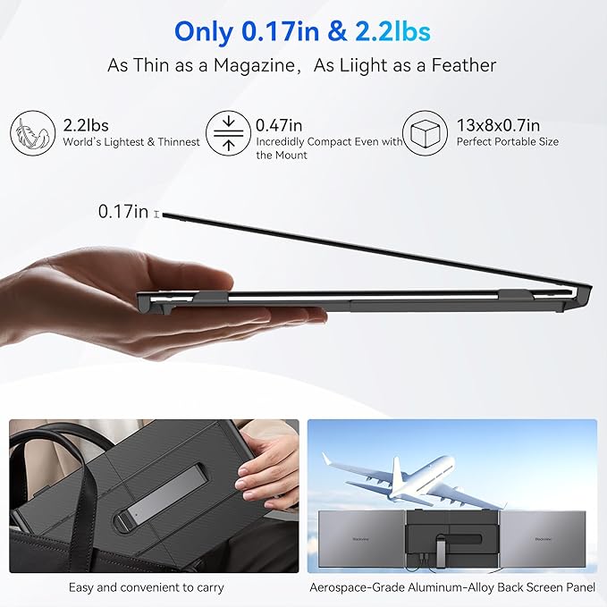 Blackview DCM6 Triple Laptop Screen Extender,14" 1080P FHD IPS Portable External Screen,Two Cable USB C Travel for 13-17'' Laptop,Plug & Play Compatible with Windows/Mac/Chrome OS and Mobile Devices - Image 2