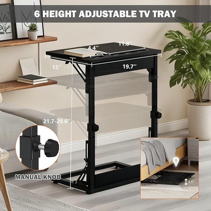 Folding TV Trays Set of 2,TV Dinner Tray Table,Adjustable Height TV Trays for Eating on Couch,C Shaped End Table with Tablet and Phone Slots,Foldable Side Table&Laptop Desk for Sofa&Bedside&Recliner | TV dinner tray table with tablet&phone slots,c shap... - Image 3