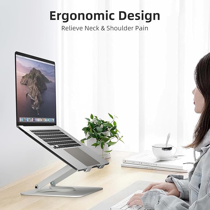 suptek Laptop Stand for Desk, Adjustable Computer Notebook Stand with 360° Rotating Base, Ergonomic Laptop Riser for Collaborative Work, Foldable & Portable Laptop Stand,fits for 11-17" Laptops,White - Image 6