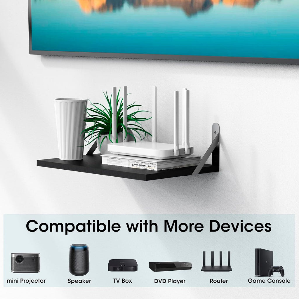 DAWASAPAT Projector Shelf, All Black Projector Wall Mount Floating Shelf, Projector Stand, Projector Rack Holder, 15.7" x 9.8" (L*W) Projector Mount with Cable Ties-2pcs - Image 4