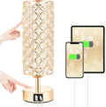 Crystal Table Lamp, 3 Way Dimmable Touch Lamps for Night Stands, Gold | Gold Crystal Touch Lamp for Bedroom with USB-C/A, Bulb included by Hong-in