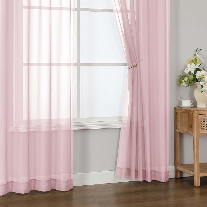 Blush Sheer Curtains 84 inches Long for Living Room 2 Panels Set | Sheer White Curtains for Bedroom, Rod Pocket Airy Light Filtering Window Treatments, 2pcs, Each Panel 42" Width x 84" Long - Image 9