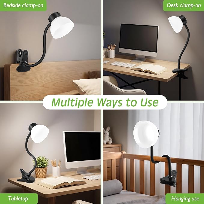 Desk Lamps for Home Office,Small LED Reading Lamp,5000K Eye-Care Desk Light | Clip On Desks Lamps for College Dorm, Kids Desk, Bed Headboard, Flexible Gooseneck, Compact Small Table Lamp - Image 7