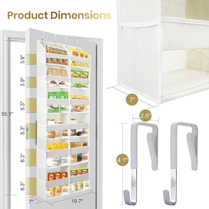HOMELUX THEORY Over the Door Organizer, 6-Tier XL, 100D Fabric, Baby Pink | Extra wide over the door organizer, 65 lb capacity, 12 side mesh pockets, heavy-duty 100D fabric, bedroom & nursery storage - Image 2